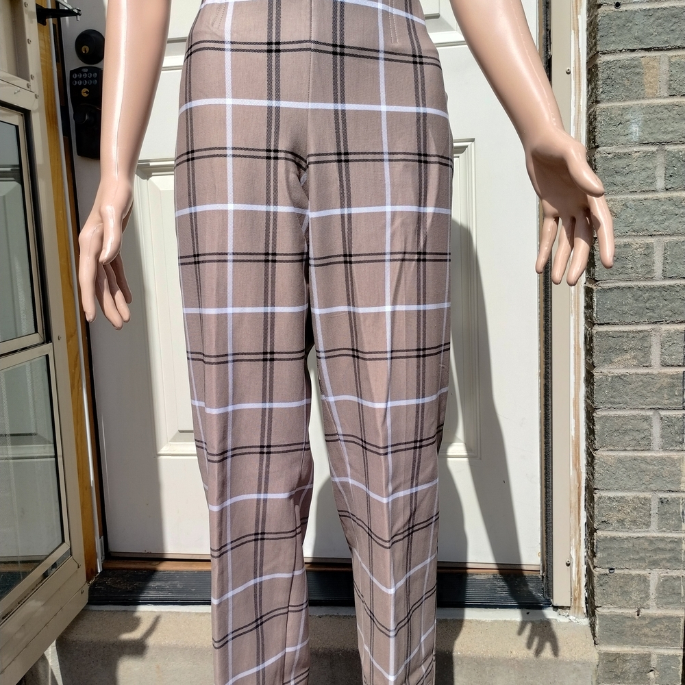 Peter Nygard Taupe Plaid Straight-Leg Trousers